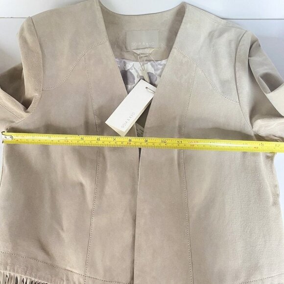 NWT Soia & Kyo Romie Collarless Light Grey Suede Long fringe  Boho Jacket XS - Picture 11 of 13